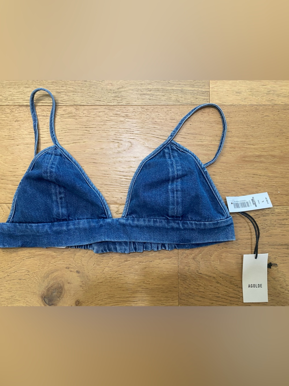 Agolde Women’s Denim Triangle Bralette Medium wash size L NWT